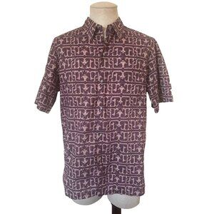 TORI RICHARD Short Sleeve Shirt Size Large Hawaiian Cotton Lawn Purple Tribal